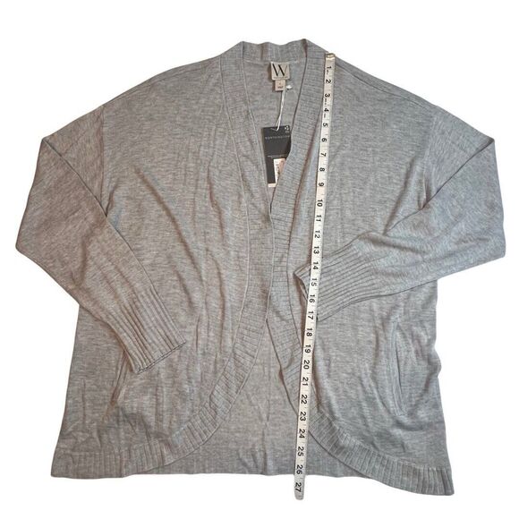 Worthington Cardigan Womens Large Gray Long Rib Open Front Pockets Soft Sweater - Picture 4 of 11
